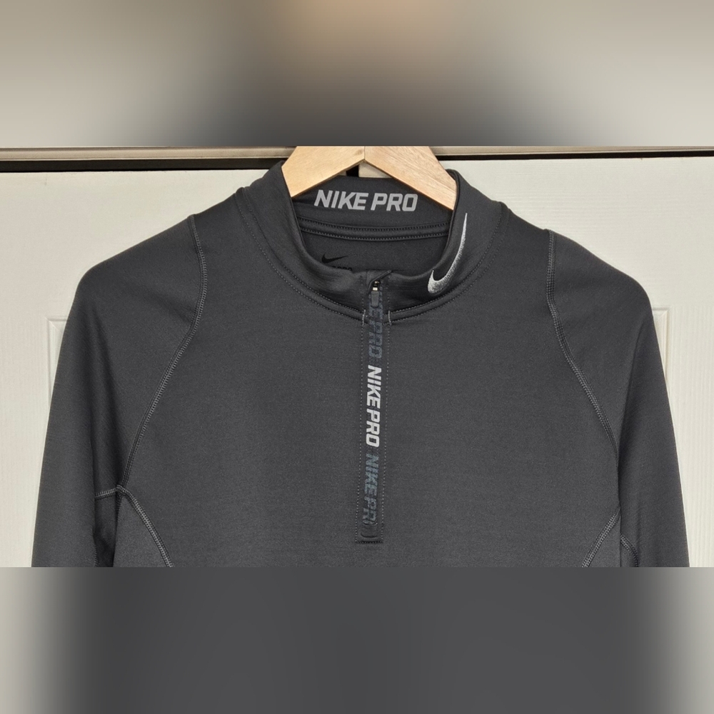 Nike Pro 1/4 Zip Pullover Sweatshirt Hyperwarm Fitted Men's Large Gray A… - Picture 2 of 8
